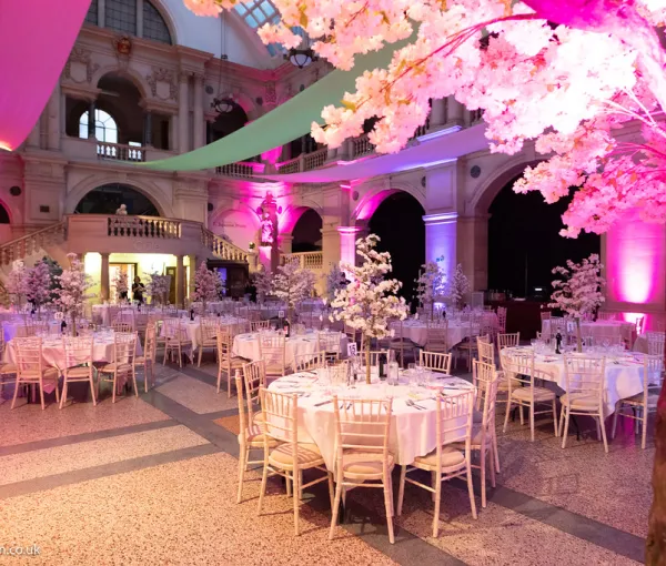 BMAG wedding room setup with trees