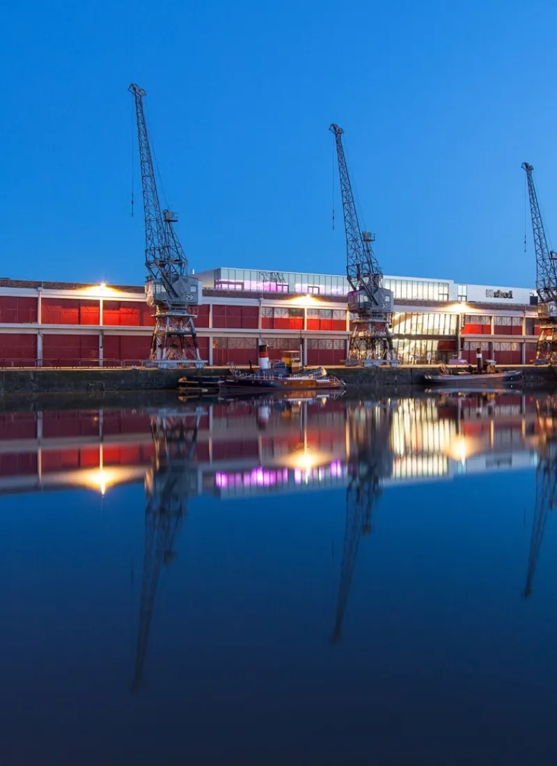 M Shed Bristol from water at night